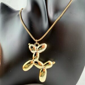 Fancy Gold Balloon Dog Pendant Necklace plastic